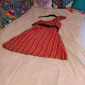 Bisou Bisou One Shoulder Dress stripe sleeveless ruffle dress